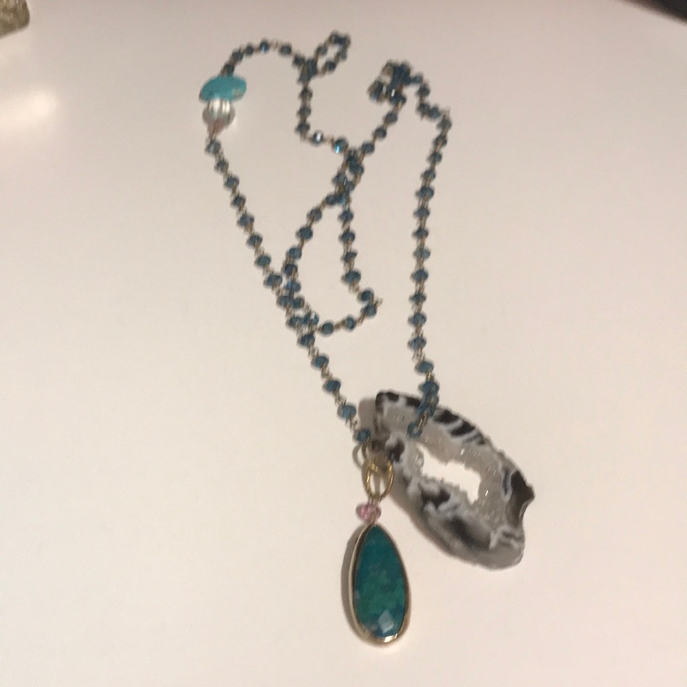 Alanna Bess Gold Blue Topaz & Agate Slab Necklace